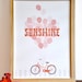 Hello Sunshine Typography Bicycle Girl Print retro modern nursery wall art print . 12x16 children decor