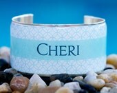 Rustic Cuff Monogram Cuff Bracelet - turquoise circles with name in modern font - M2-09