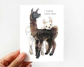 Llama Card, I Love You, Blank Greeting Card, Mother's Day, Father's Day, Valentine's Day, Anniversary Card