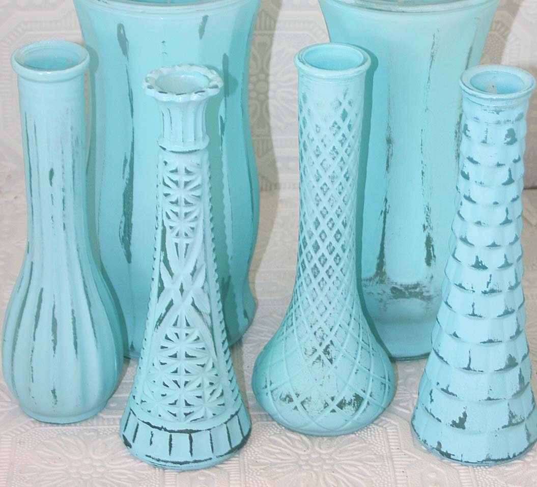 Tiffany Blue Shabby Chic Vintage Bud Vase Set Made to Order