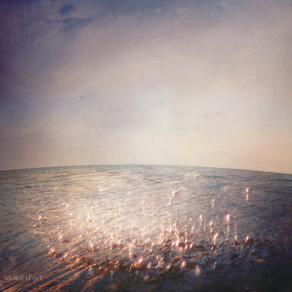 SALE Surreal Photograph - 8x8 - ocean photo - sea print - rain - abstract - purple - sky - modern art - contemporary - fine art