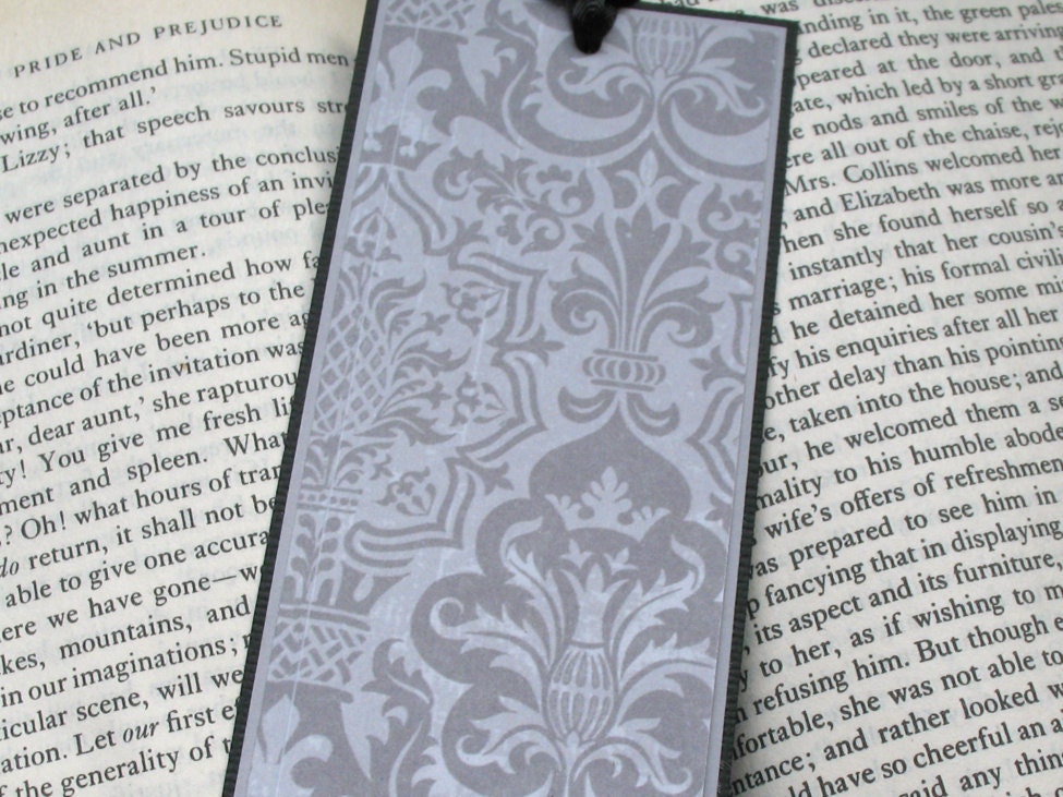 Handmade Elegant Grey Damask Paper Bookmark Page Marker Small Gift Idea