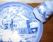 Vintage Currier and Ives Old Homestead in Winter Farmhouse Plate and Bell