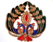 Sale-Indian Peacock Applique Embroidered Peacock Appliques Patch wih Floral Motif. Graceful Peacock Dance