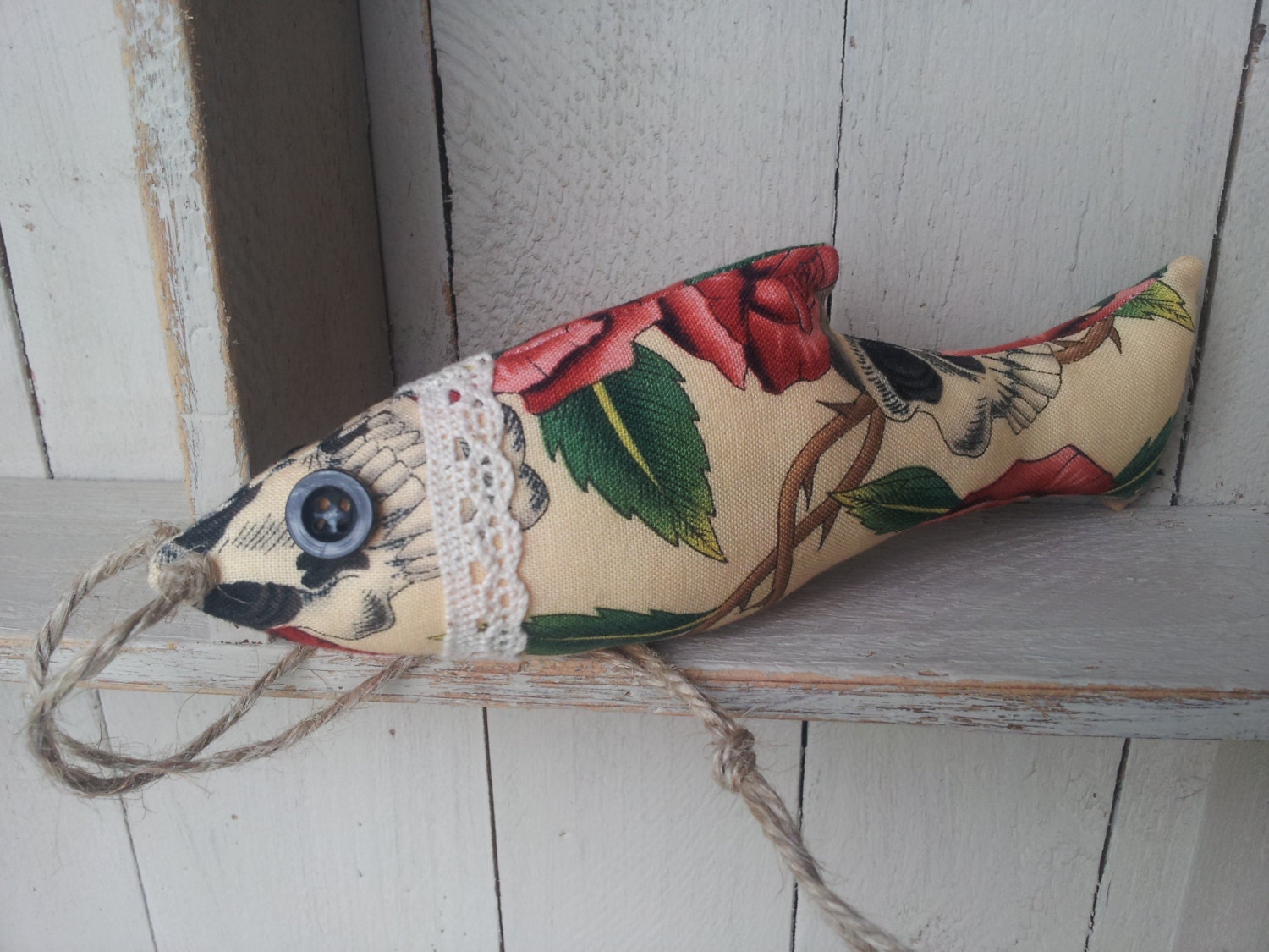 Fish decoration in skull cotton. 'Brighton rock'