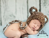 READY Baby Boy Hat - Baby Hat -  Newborn Baby Bear Hat Soft Textured Teddy Bear with Earflaps & Ties