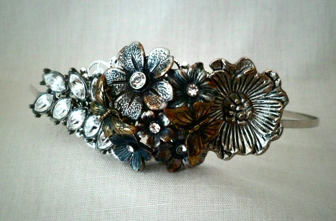 Rustic Silver Gold Butterfly Headband