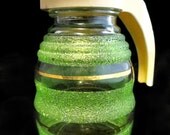 Retro Glass Syrup Pourer, Mid Century Modern Green Frosted Glass Mechanical Syrup or Sugar Dispenser 1950s