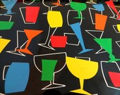 Retro Cocktail Trays, 2 Mid Century Worcester Ware Metal Box Co Large & Small Jazzy Black and Brights Cocktail Bar Trays 1960s