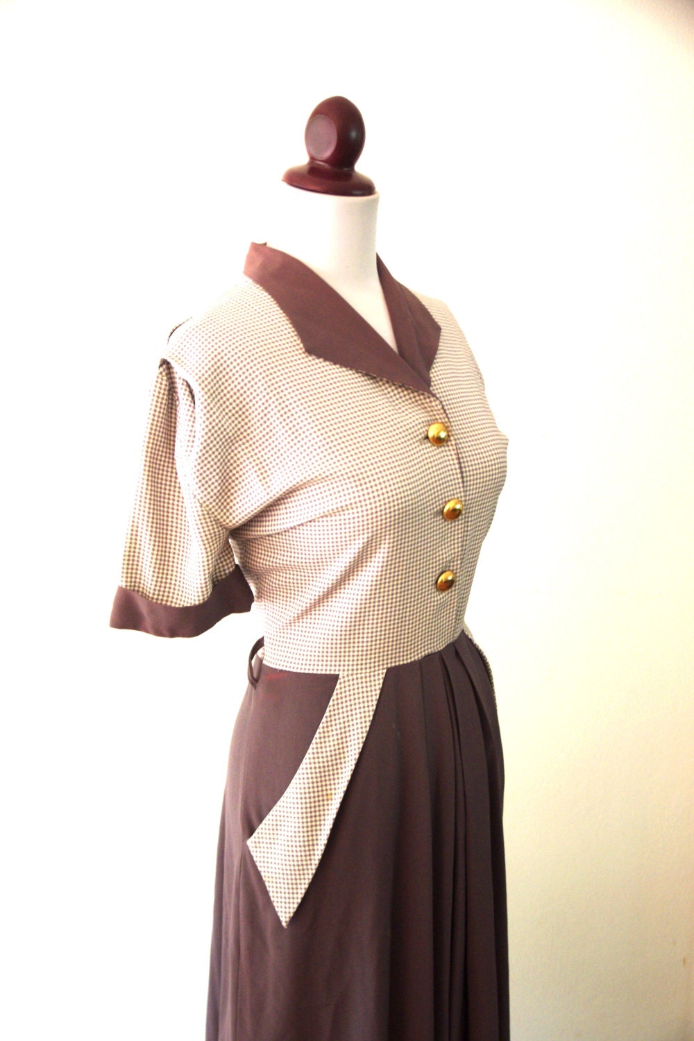Vintage 1940s Grey Dress with Brass Buttons