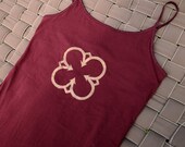 Rose Gold Large Clover / Quatrefoil on Burgundy Spaghetti Strap Tank - Women's Size M