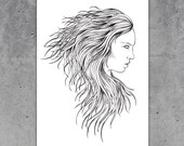 Haunted- A4 Printed illustration, ghost, hair