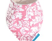 Baby Bandana Bib in Bamboo Terry and Dandy Damask Candy  fabric - A Spring Gift idea from Cwtch Bugs..