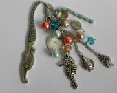 Beaded Bookmark Dazzler - Mermaid Sea Theme - Blue, Peach and Tan - Seahorse, Fish and Shell - Handmade, Books and Zines, Beaded, Accessory