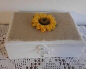 Shabby Chic White Jewelry Box French Country Farmhouse Rustic Cottage Sunflower Home Decor Bedroom Mother's Day Birthday Gift For Her