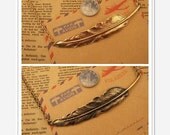 Leaf Necklace- Chic Fashion Elegant Big Golden/Bronze Tree Leaf Feather Pendant Bib Short Statement Bronze Necklace Collar, forest woodland