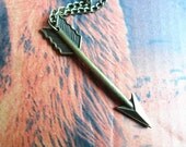 Arrow Necklace- minimalist miniature Bronze BIG LARGE Shooting Arrow Pendant,  Games Jewelry, gift modern simple kitschy rockabilly
