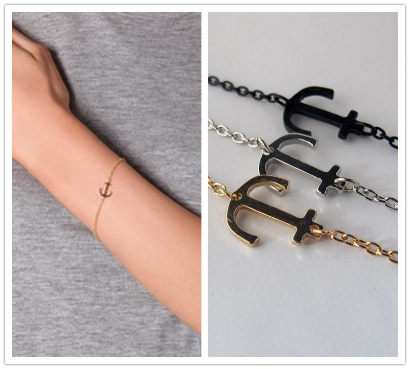 Anchor bracelet- silvery/black/golden Minimalist Anchor Sailors bracelet, nautical jewelry Navy Gift Cruise theme, lover friendship gift