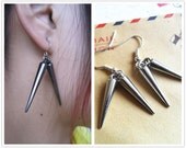 Spike Earring- Goth Little Metallic Silvery Spiked Rivet Hanging Stud Dangle Statement Metal Steampunk Earrings PIERCING, Goth Spike Jewelry