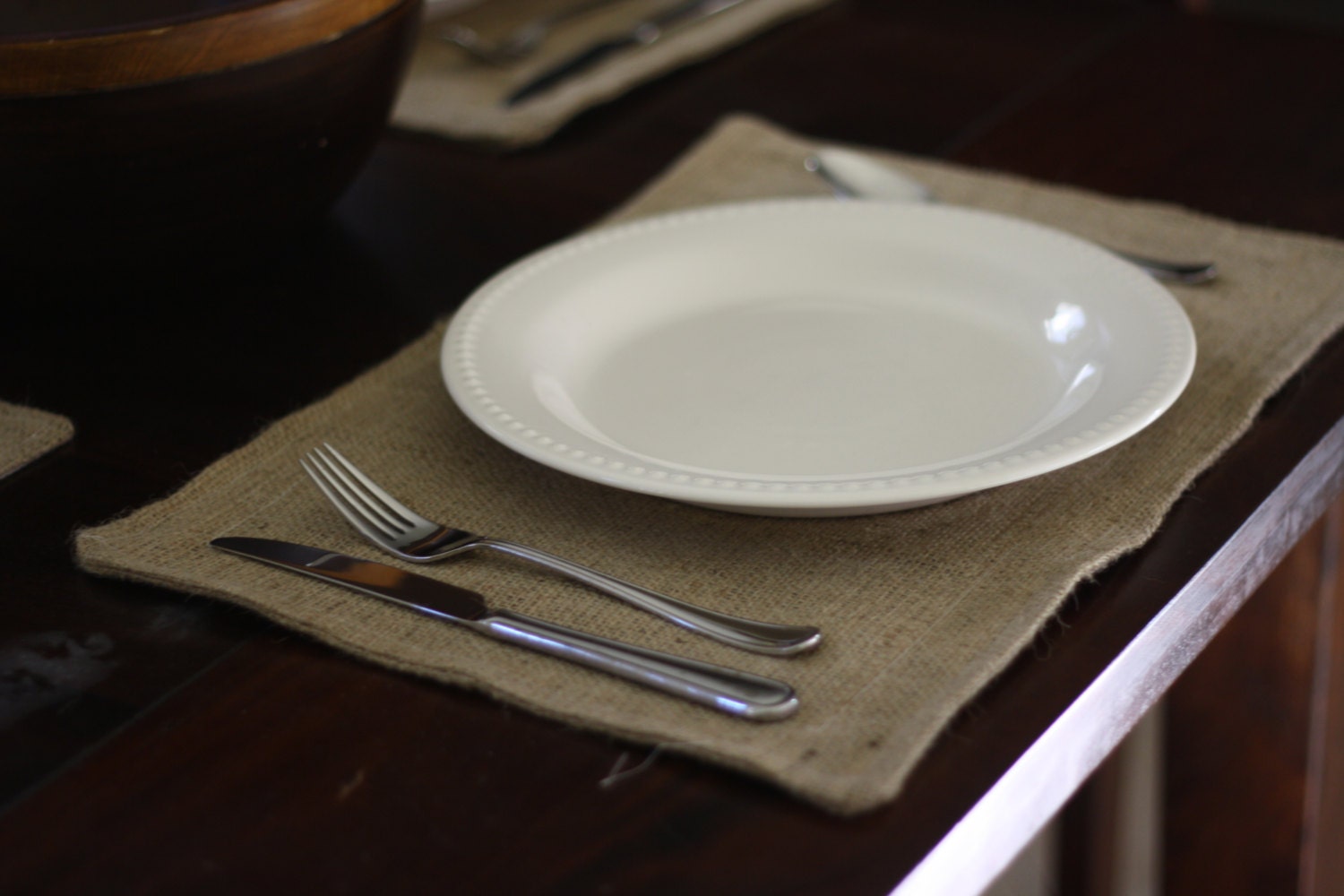 Burlap place mats SET OF 6- fully lined and reversible