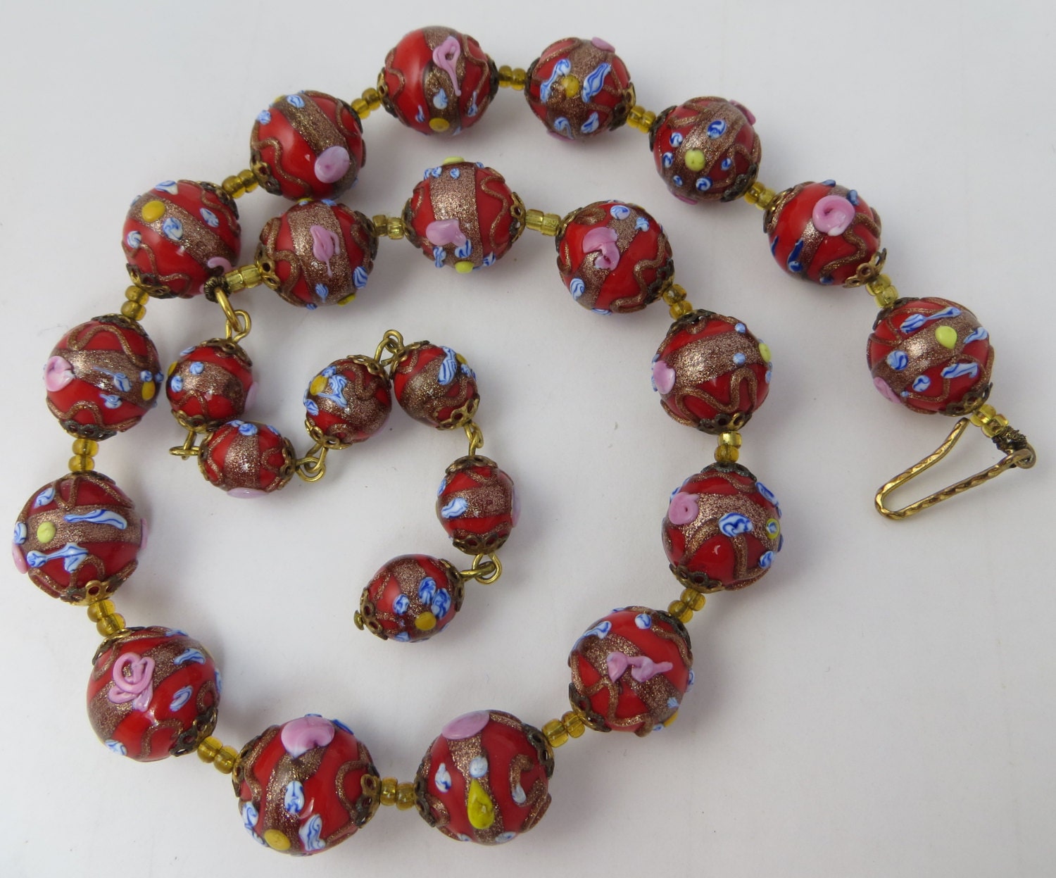 Vintage Made Italy RED Wedding Cake Murano Glass Beads Necklace