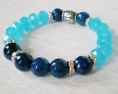 blue beaded stacking bracelet, boho chic, crystal beads, gemstone beads, live love laugh, yoga jewelry