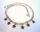 Smoky Quartz semiprecious rondelles and sterling silver Marcasite stars, necklace.