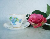 English China Tea Cup and Saucer Set - Vintage Blue Regency Teacups and Saucers
