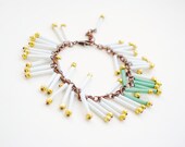OOAK White and mint tubular glass beads, gold seed beads bracelet, copper, summer, gift for her