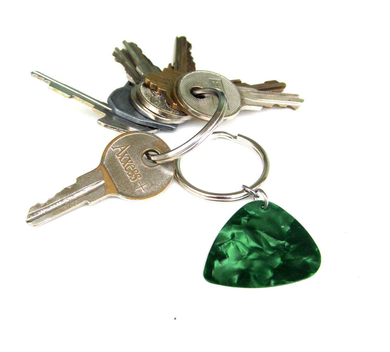 Guitar Pick Keychain in Green Music Gift for Guys Men