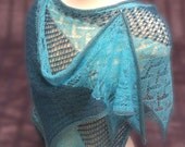 HANDKNIT LACE SHAWL Wingspan Nine Triangles Aqua/Turqouse Mohair/Wool/Acrylic Blend Elegant Wrap Scarf Stole Cowl Ooak