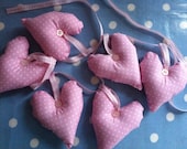 Fabric heart garland/bunting / banner in pink and white spot cotton fabric,ideal for parties,events  ,baby showers,weddings