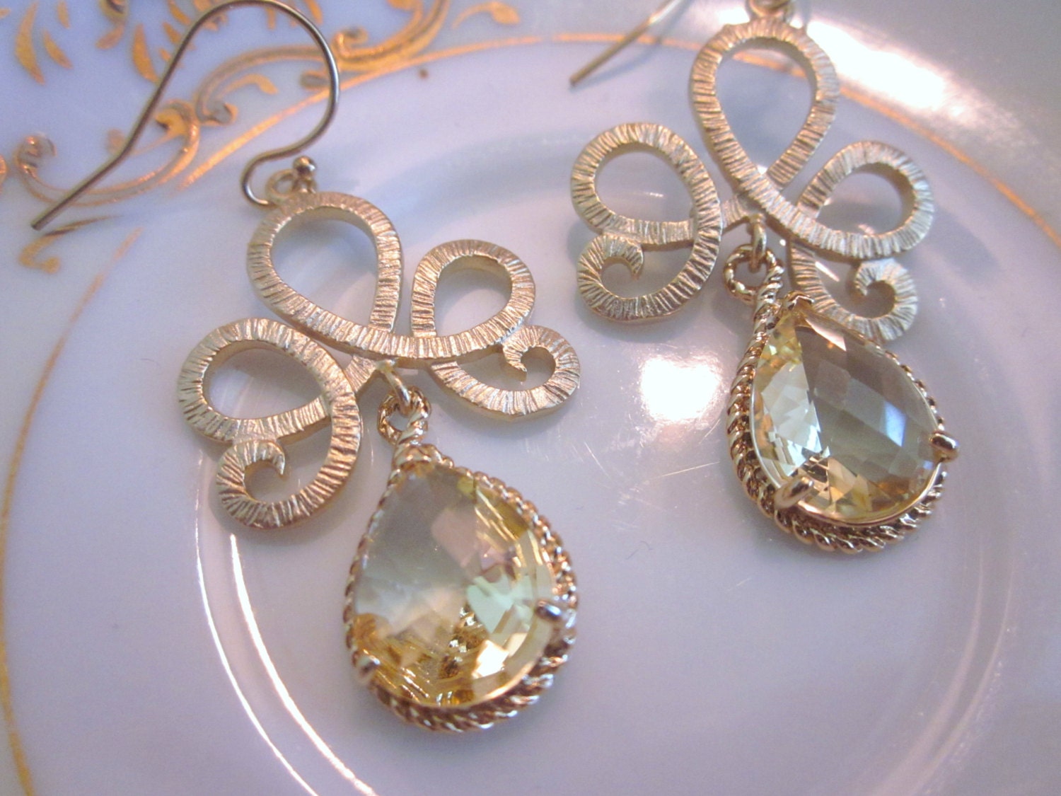 Citrine Earrings Gold Tiara Connectors - Bridesmaid Earrings - Wedding Earrings - Bridesmaid Jewelry Gift