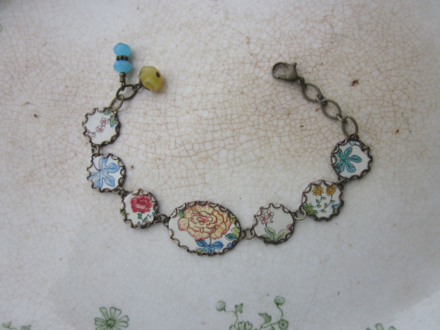 Tin Bracelet  "Blooms and Leaves"  Tin for the Ten Year Anniversary
