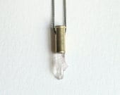 Clear quartz // .22 brass casing // crystal bullet necklace // raw crystal necklace