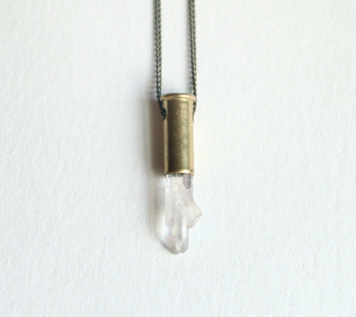 Clear quartz // .22 brass casing // crystal bullet necklace // raw crystal necklace