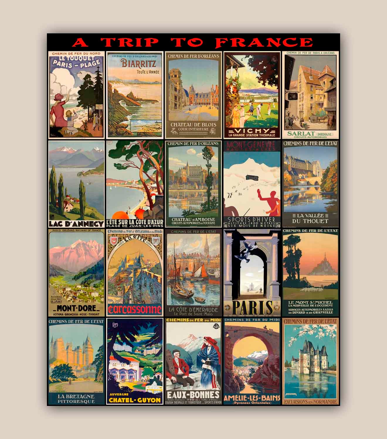 Travel posters collection trip to France 11x14 Print Vintage illustrations posters Wall art decor,home decor,decorative arts,wall hangings