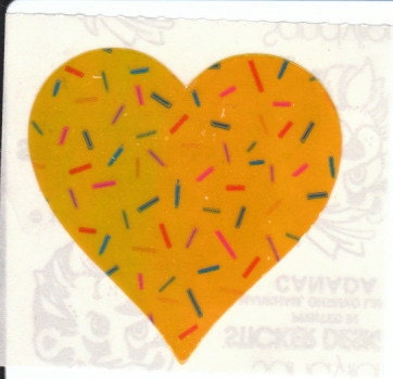Vintage Sandylion Pearl Finish Yellow Confetti Heart Stickers 80's Opal