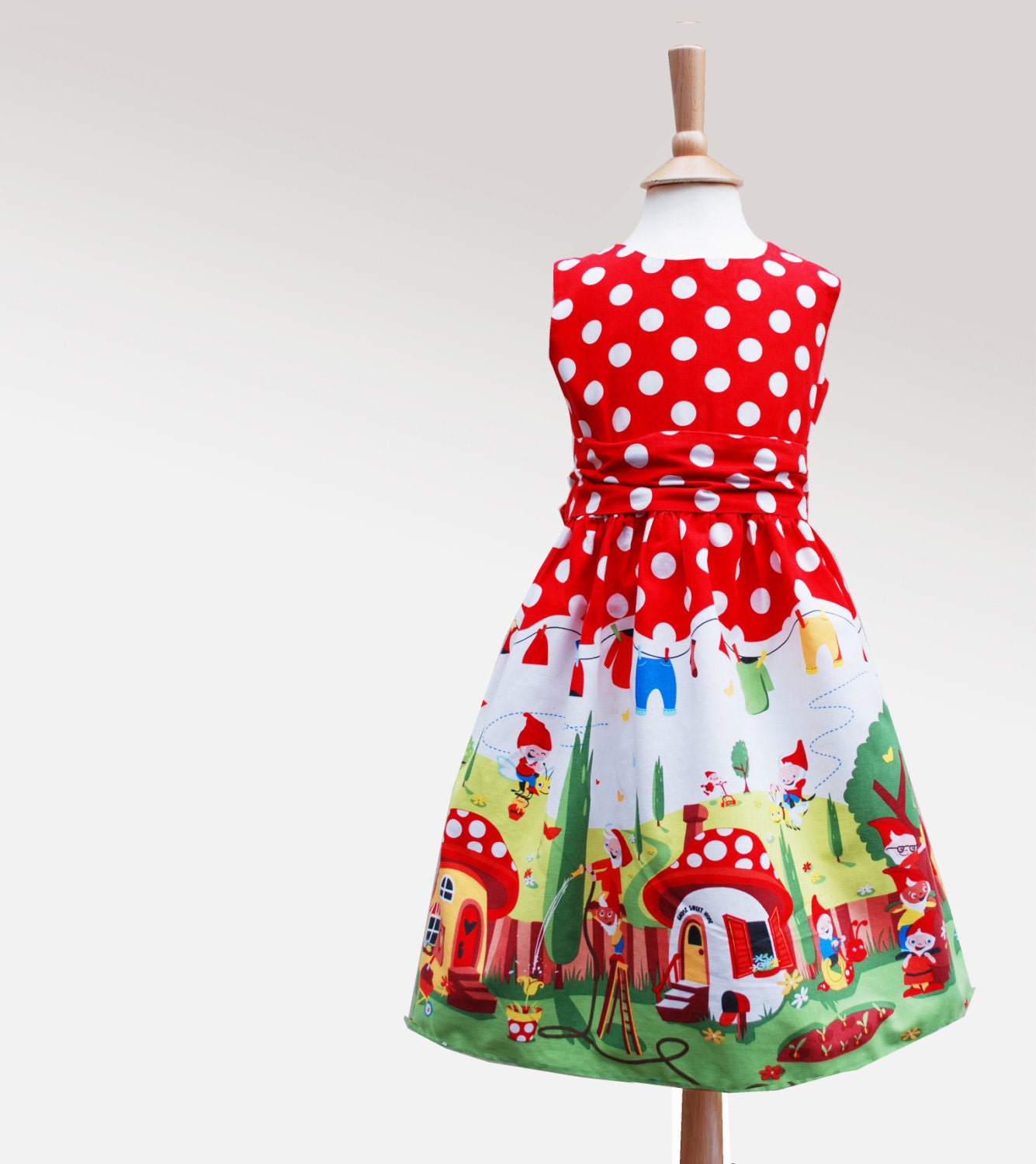 Little girls party dress- gnome print