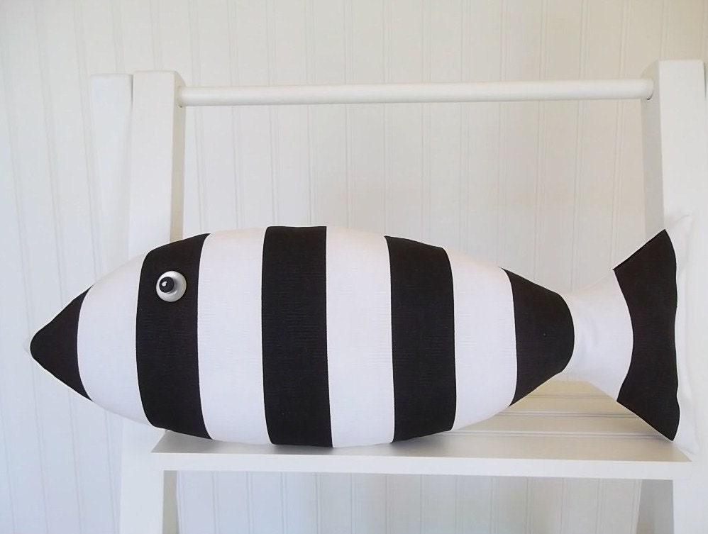 Black and White - Beach Decor - Fish Pillow - Kids Room Decor - Sofa Pillow