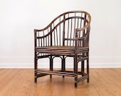 Vintage Rattan Chinoiserie Cafe Chair with Leather Accents
