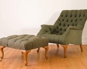 Custom US Military Tent Canvas Upholstered Ultra Tufted Leopold Club Chair and Ottoman