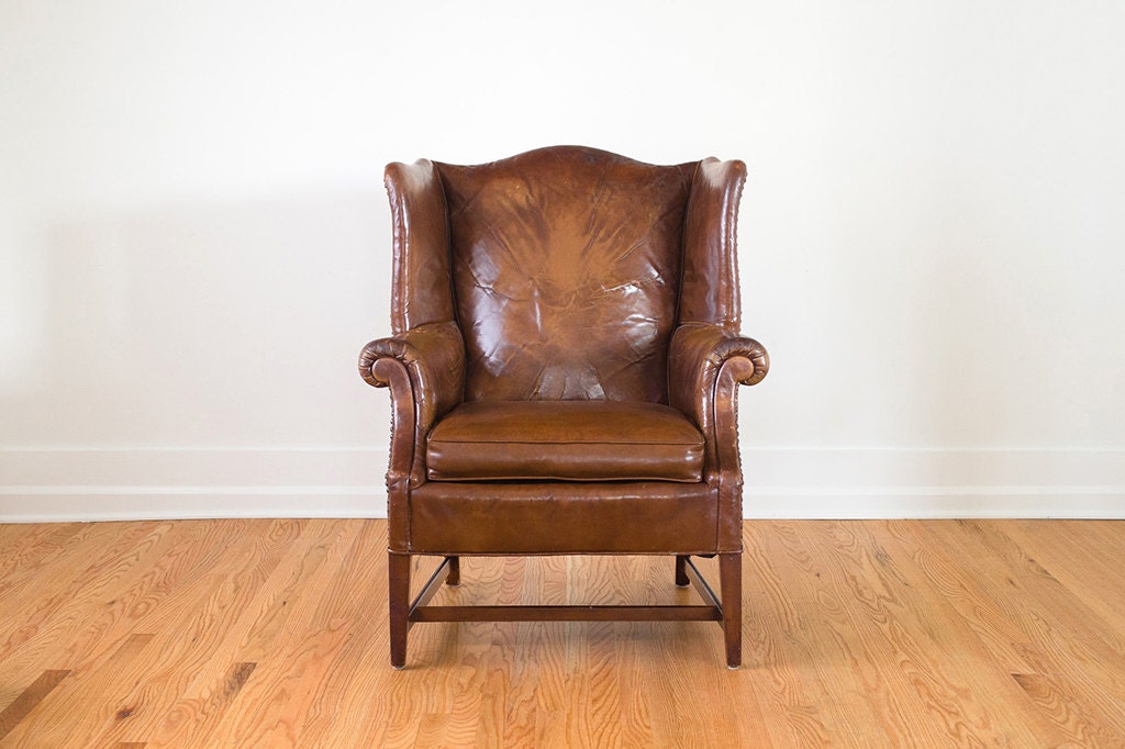 Vintage Distressed Leather Jamestown-Royal Wingback Library Chair