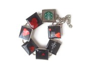 Resin Jewelry, Recycled jewelry, Starbucks Jewelry, custom bracelets, silver bracelets (Hearts in a row)