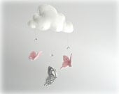 Butterfly mobile - cloud mobile - You select your colors - white, pink and gray - baby mobile - nursery decor
