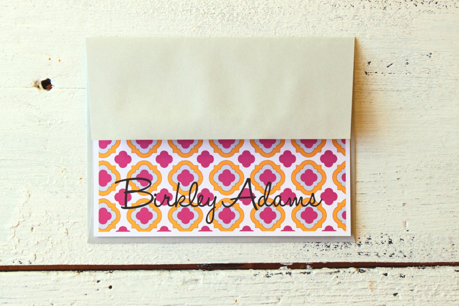 Custom Stationary Orange Pink and Grey Personalized Stationery Colorful Thank You Notes Bold Pattern Note Cards- Set of 10