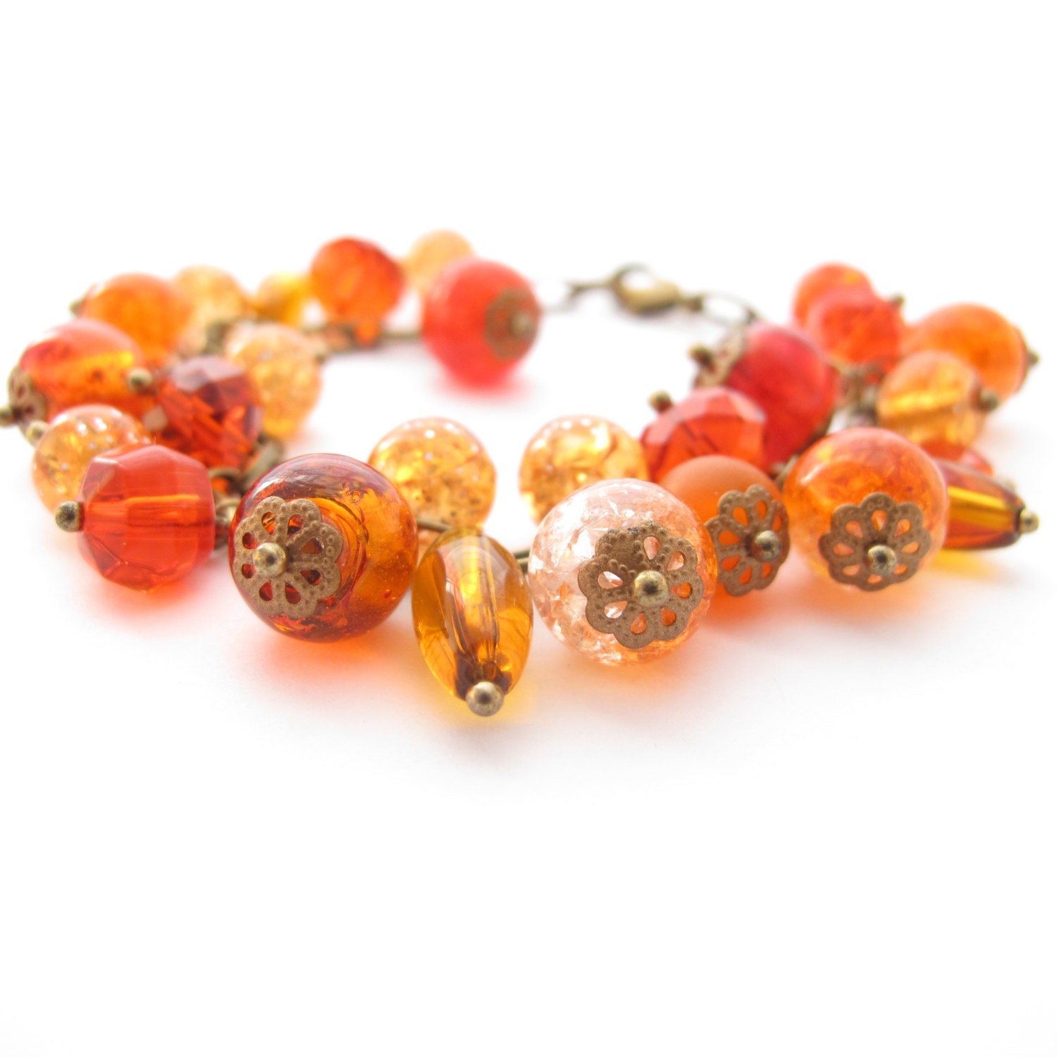Orange Beaded Charm Bracelet, Cha-Cha Cluster