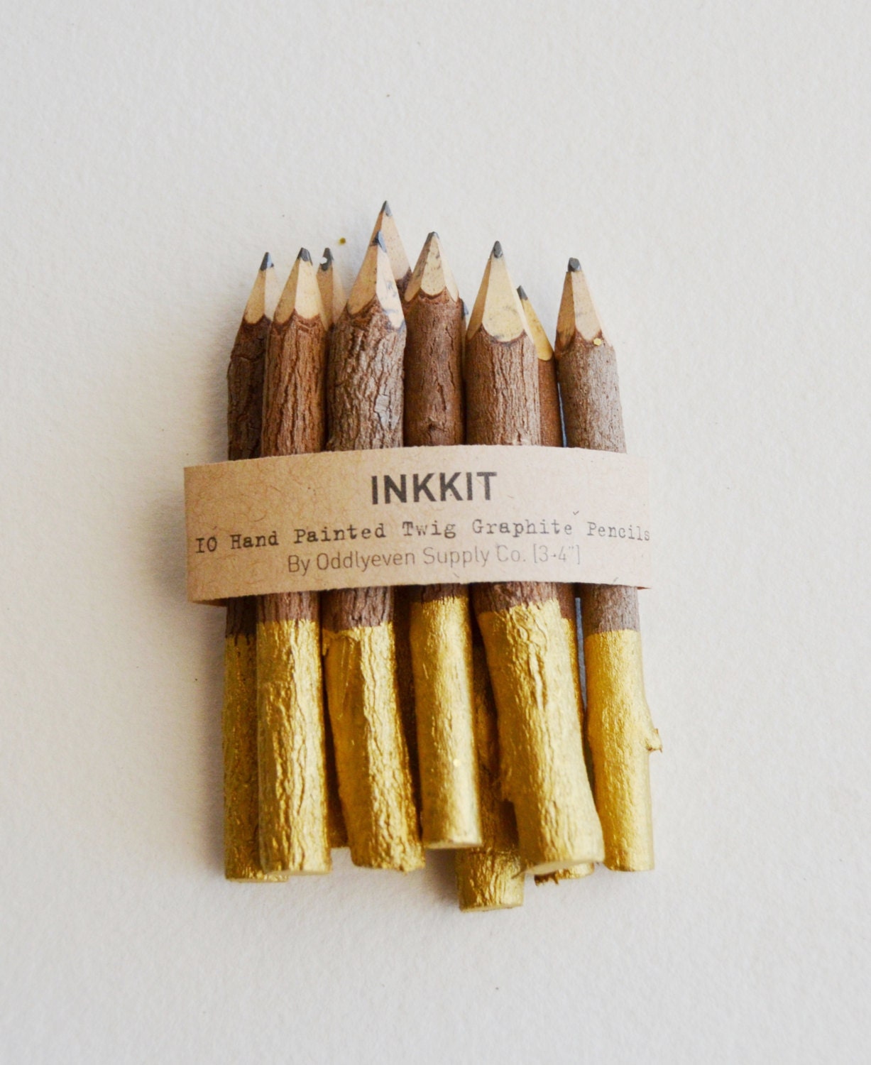 gold dip twig pencils - hand painted - 4" (10 pencils)