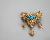 Victorian Etruscan Revival Dangle Brooch. Turquoises