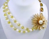 Statement Necklace, Asymmetrical, Freshwater Pearls, Upcycled Brooch, OOAK Bridal Wear
